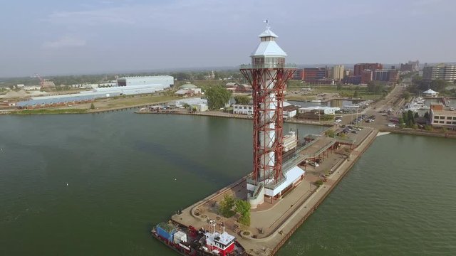 Erie, Pennsylvania - Arial Shot of Harbor, Tower and Great Lakes.
