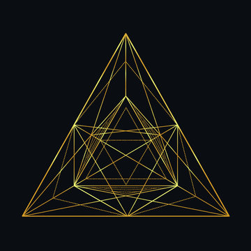 Neon gold vector sketch of a tattoo set geometric shape, triangle, polygonal line art, line shape, tattoo design, vector illustration.