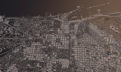 Barcelona, Spain city map 3D Rendering. Aerial satellite view.