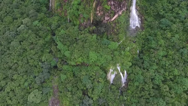 A surprising snapshot of the drone in the fall in Salalah, Ain Darbat, Sultanate of Oman 
