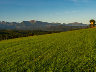 View over Tatra Mountains from Lapszanka pass, during the sunrise. Poland