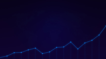 Light blue line graph on a blue blackground with world map in 4k resolution. Abstract stock market...