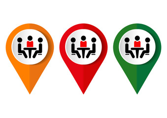 Conference icon. People sitting at the table. Vector illustration.	