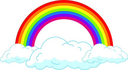  Illustration of rainbow with clouds, with white background vector