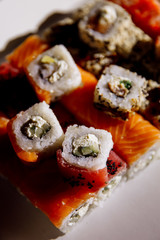 Sushi, Asian food, rolls, Philadelphia, sesame. Restaurant food. Fast food.