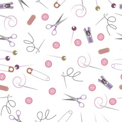 Vector seamless repeat pattern with different sewing accessories