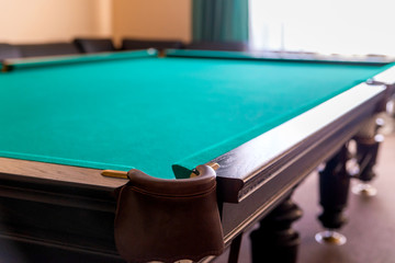 Pit of corner table snooker. Hole on billiard table