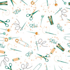 Vector seamless repeat pattern with different sewing accessories