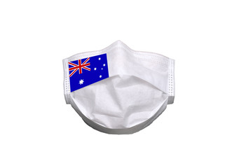 Flag of New Zealand on medical mask isolated on a white background. Healthcare and medical concept. Pandemic virus COVID-19