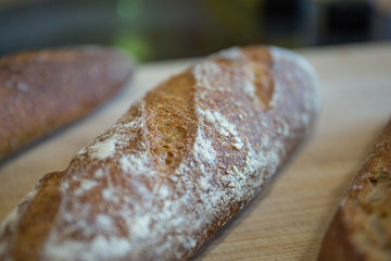 Wholemeal traditional rustic home baked French bagettes