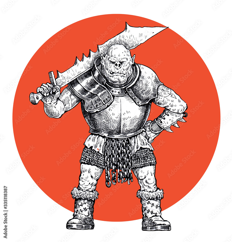 Wall mural orc with a giant sword. fantasy illustration. - Wall murals