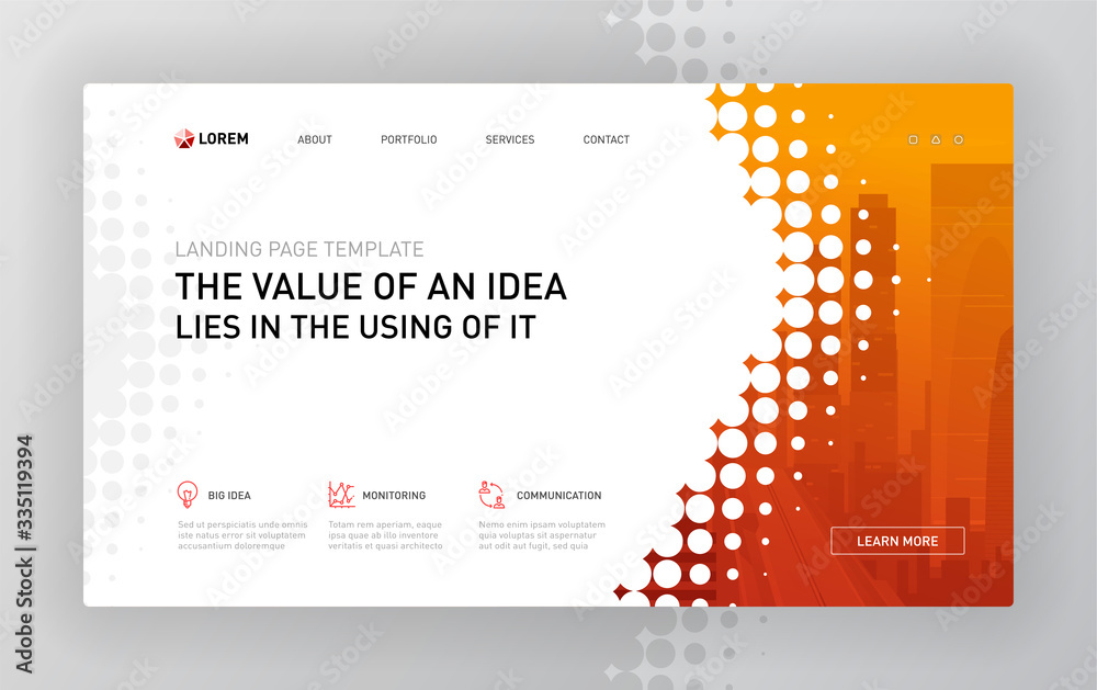 Wall mural landing page template for business and construction. modern web page design concept layout for websi