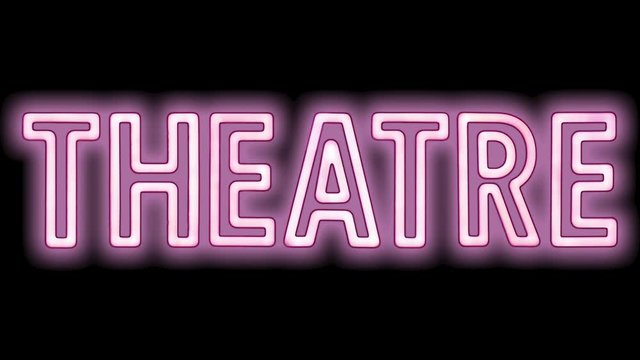 A Flashing Pink Neon Sign For A Theatre On A Black Background