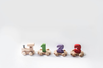 children's toy wooden locomotive with colorful numbers beautiful educational toy for a child