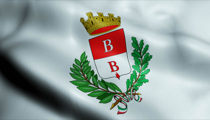  3D Waving Italy City  Flag of Busto Arsizio Closeup View.