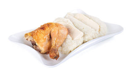 Mengrelian corn mamalica, ghomi with cheese and chicken on white background
