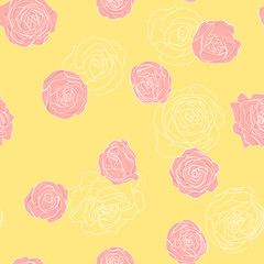 Seamless pattern with rose flowers on a yellow background.