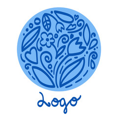 Line style vector logo with flowers.