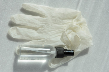 Medical gloves for hands and a solution with an antiseptic. The concept of hand protection, the...