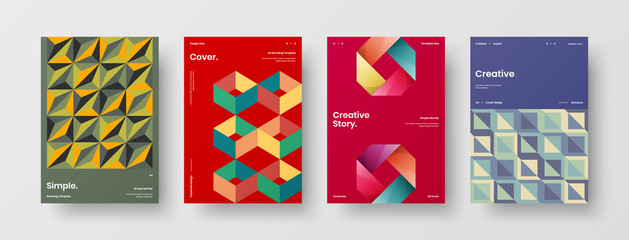 Company identity brochure template collection. Business presentation vector A4 vertical orientation front page mock up set. Corporate report cover abstract geometric illustration design layout bundle.