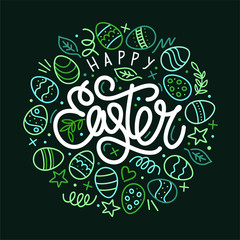 Hand Sketched Happy Easter Vector Typograpy As Logotype, Badge and Icon, Easter Postcard, Card, Invitation, Flyer, Banner Template.