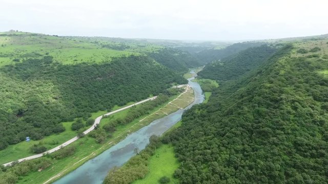 A surprising snapshot of the drone in the fall in Salalah, Ain Darbat, Sultanate of Oman 