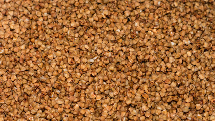 brown boiled buckwheat, close-up