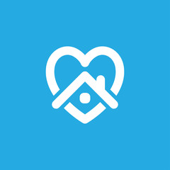 Heart icon with house shape within. Stay at home campaign symbol. Vector illustration. Quarantine love.