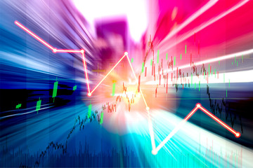 Finance Stock market with abstract light trials background. Index graph chart