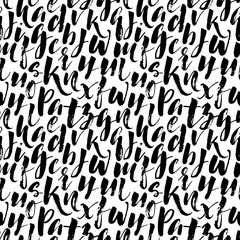 Seamless pattern with hand drawn letters. Simple vector geometric texture. Modern monochrome texture. 