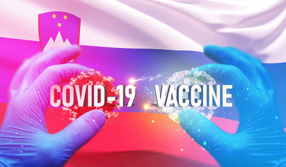 COVID-19 vaccine medical concept with flag of Slovenia. Pandemic 3D illustration.