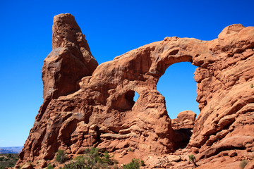 Moab, Utah / USA - August 18, 2015: Rock formation and landscape at Arches National Park, Moab, Utah, USA