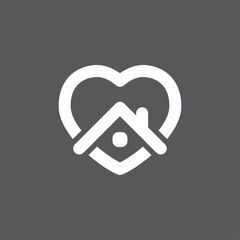 Heart icon with house shape within. Stay at home campaign symbol. Vector illustration. Quarantine love.
