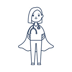 doctor woman standing with hero layer icon, line style