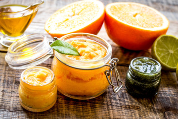 organic citrus scrub homemade on wooden background