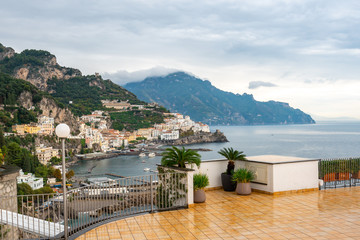 Fototapeta na wymiar Amalfi cityscape on coast line of mediterranean sea, Italy