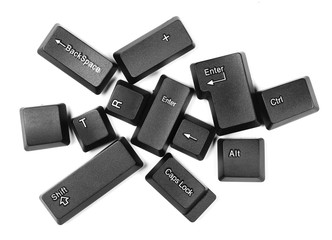 Computer, pc keyboard keys isolated on white background and texture, top view