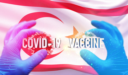 COVID-19 vaccine medical concept with flag of Northern Cyprus. Pandemic 3D illustration.
