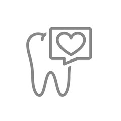 Tooth with heart in speech bubble line icon. Healthy organ in oral cavity symbol