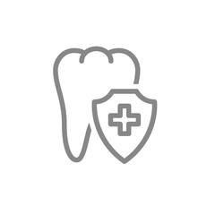 Healthy protected tooth line icon. First aid for tooth diseases symbol