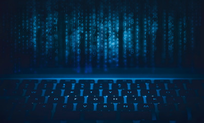 code and keyboard  blue background ethical hacking concept  © oz