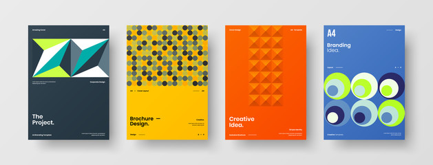 Company identity brochure template collection. Business presentation vector A4 vertical orientation front page mock up set. Corporate report cover abstract geometric illustration design layout bundle.