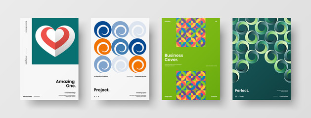 Company identity brochure template collection. Business presentation vector A4 vertical orientation front page mock up set. Corporate report cover abstract geometric illustration design layout bundle.