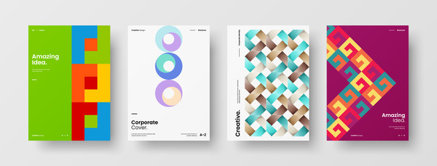 Obraz premium Company identity brochure template collection. Business presentation vector A4 vertical orientation front page mock up set. Corporate report cover abstract geometric illustration design layout bundle.