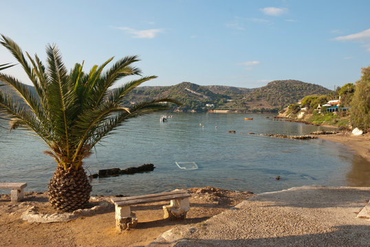 Athens, Greece, September 2019: Sunrise at the beautiful Vravrona beach 