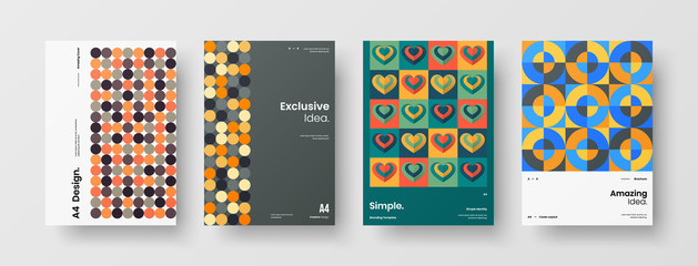 Company identity brochure template collection. Business presentation vector A4 vertical orientation front page mock up set. Corporate report cover abstract geometric illustration design layout bundle.
