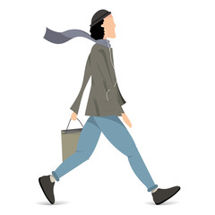 Vector. The man is walking with headphones. Urban style. - obrazy, fototapety, plakaty