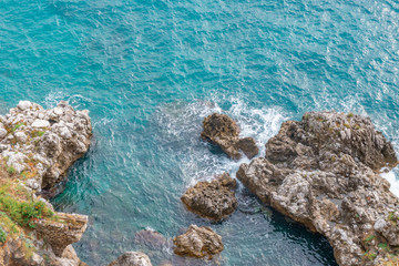 Splashing wave on the shore, Amalfi coast, Italy
