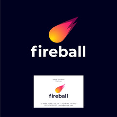 Fireball logo. Letters and icon. Bright meteor on a dark background. Internet, games, marketing, delivery icon. Business card.
