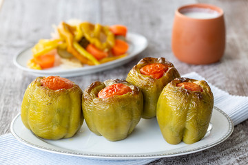 Biber Dolma, Turkish traditional food. Stuffed peppers with rice. (Turkish cuisine)